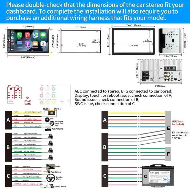 Alt view image 6 of 7 - 7" Double Din Car Stereo Compatible with Wireless Apple CarPlay & Android Auto, 240W 4.2-Channel Dual Subwoofer Ports, Touchscreen, Bluetooth 5.3, Mirrorlink, Backup Camera, FM/AM Car Radio