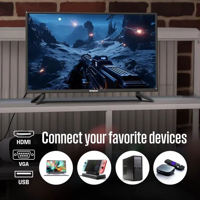 Alt view image 4 of 7 - 32 Inch TV, HD LED Small Flat Screen Non-Smart Television, Works with Fire Stick, Roku, Apple TV, TiVo, Xumo, and Streaming Devices (2026 Model)
