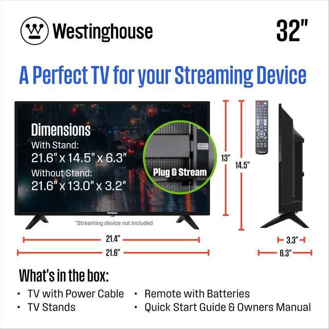 Alt view image 3 of 7 - 32 Inch TV, HD LED Small Flat Screen Non-Smart Television, Works with Fire Stick, Roku, Apple TV, TiVo, Xumo, and Streaming Devices (2026 Model)