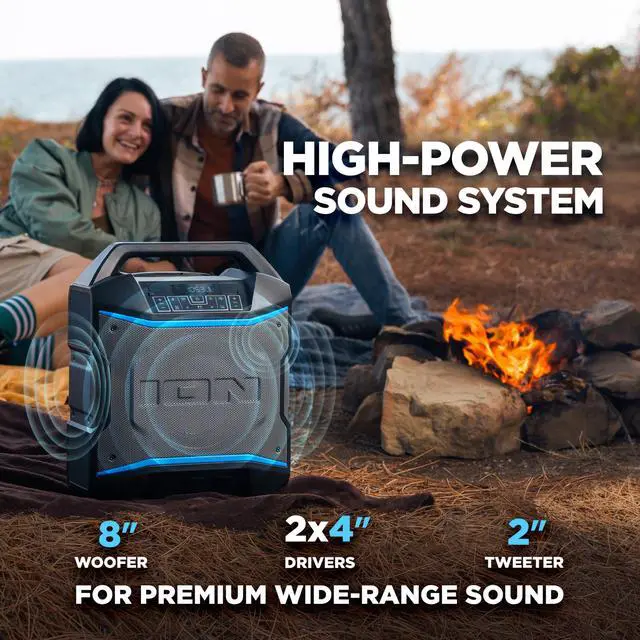 Alt view image 3 of 7 - Block Rocker 120W Bluetooth Outdoor Speaker with Wheels | Water Resistant, Radio, Karaoke Mic, USB Charging, Stereo Linking, Bass Boost and App Control, for Parties and Outdoor Events