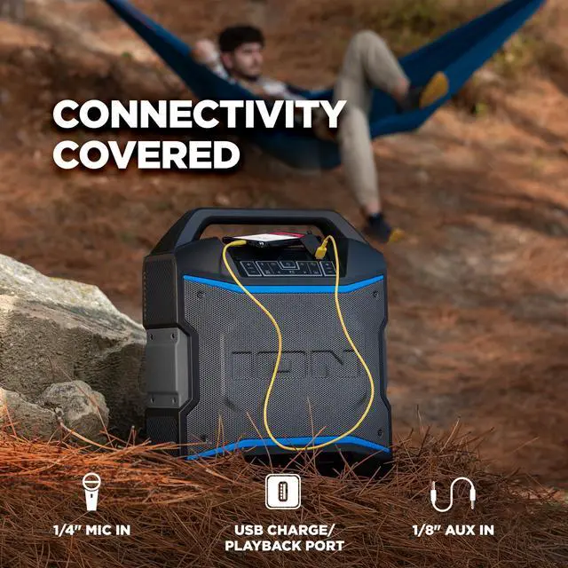 Alt view image 6 of 7 - Block Rocker 120W Bluetooth Outdoor Speaker with Wheels | Water Resistant, Radio, Karaoke Mic, USB Charging, Stereo Linking, Bass Boost and App Control, for Parties and Outdoor Events