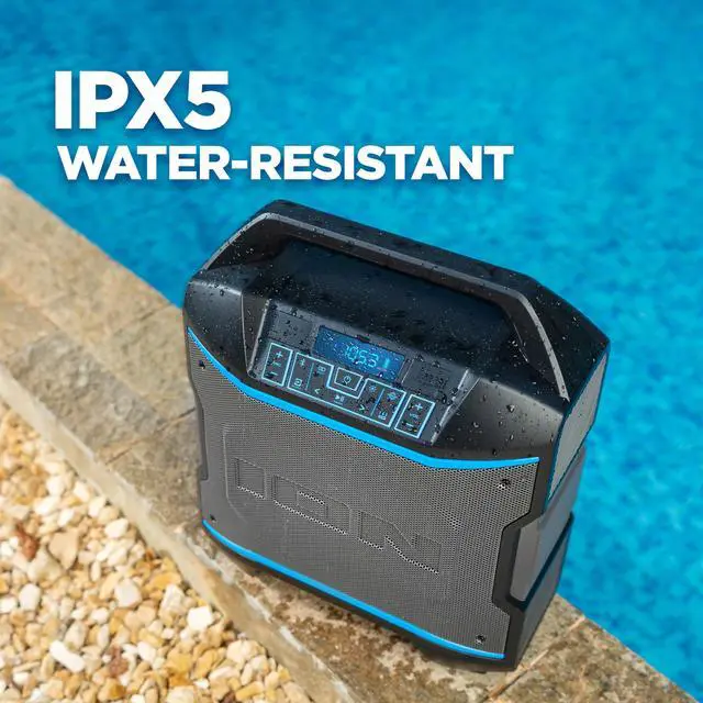 Alt view image 7 of 7 - Block Rocker 120W Bluetooth Outdoor Speaker with Wheels | Water Resistant, Radio, Karaoke Mic, USB Charging, Stereo Linking, Bass Boost and App Control, for Parties and Outdoor Events