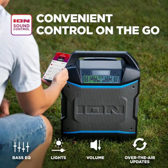 Alt view image 5 of 7 - Block Rocker 120W Bluetooth Outdoor Speaker with Wheels | Water Resistant, Radio, Karaoke Mic, USB Charging, Stereo Linking, Bass Boost and App Control, for Parties and Outdoor Events