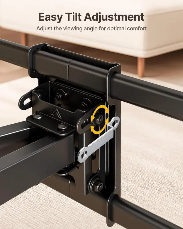 Alt view image 4 of 7 - Heavy Duty Full Motion TV Wall Mount for 37-90 Inch TVs up to 165 lb | Dual articulating arms extend 16.6 in; smooth tilt and swivel, 4X load tested, max VESA 600x400 mm, 12/16 in wood studs