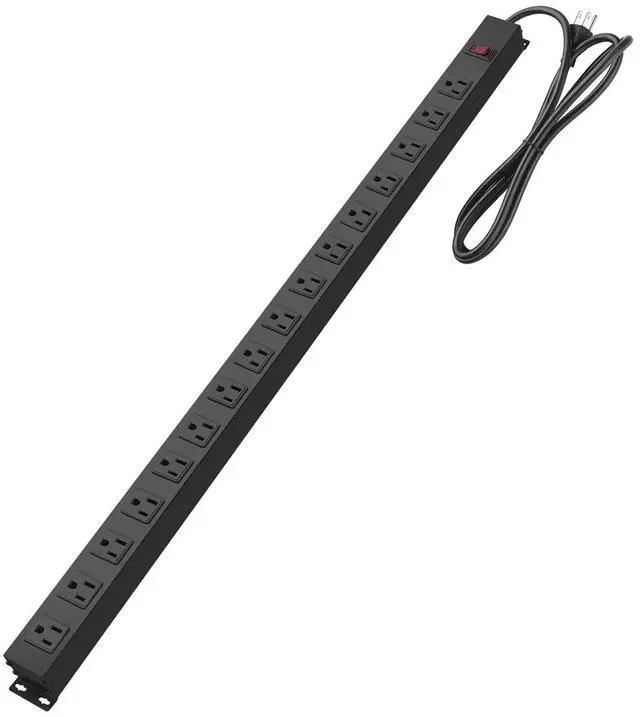Main image of HHOSET Long Power Strip Surge Protector, 16 Ports, Black, 10FT | Heavy Duty, Extension Cord Multiple Outlets, Wide Spaced, Metal, Large, Wall Mount Plug Extender, Under Desk, Garage