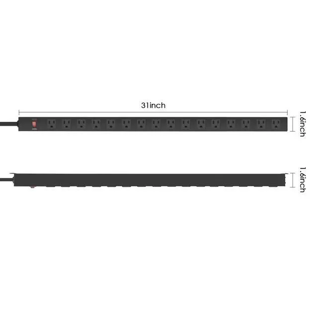 Alt view image 2 of 7 - HHOSET Long Power Strip Surge Protector, 16 Ports, Black, 10FT | Heavy Duty, Extension Cord Multiple Outlets, Wide Spaced, Metal, Large, Wall Mount Plug Extender, Under Desk, Garage