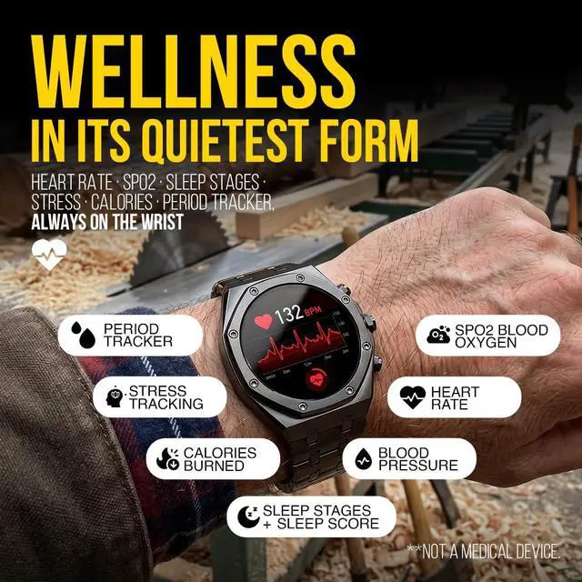 Alt view image 4 of 7 - Chief Smartwatch for Men, Premium Hex Bezel Metal Smart Watch, AI Voice Assistant, 14-Day Battery, AMOLED Display, Bluetooth Calling, Stainless Steel, Water Resistant (Dark Gray)