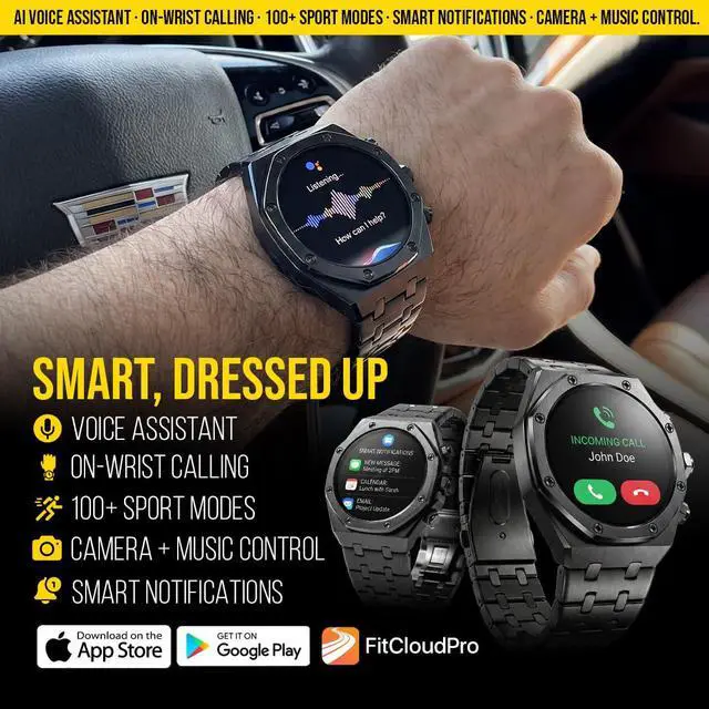 Alt view image 5 of 7 - Chief Smartwatch for Men, Premium Hex Bezel Metal Smart Watch, AI Voice Assistant, 14-Day Battery, AMOLED Display, Bluetooth Calling, Stainless Steel, Water Resistant (Dark Gray)