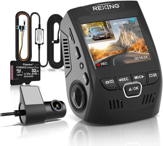 Main image of USA V1P 4K Dual Dash Cam, 4K+1080P Front & Rear, Wi-Fi, 2.4 LCD, 170° Wide Angle, Supercapacitor, G-Sensor, WDR, Loop Recording, App, 32GB Card & Hardwire Kit