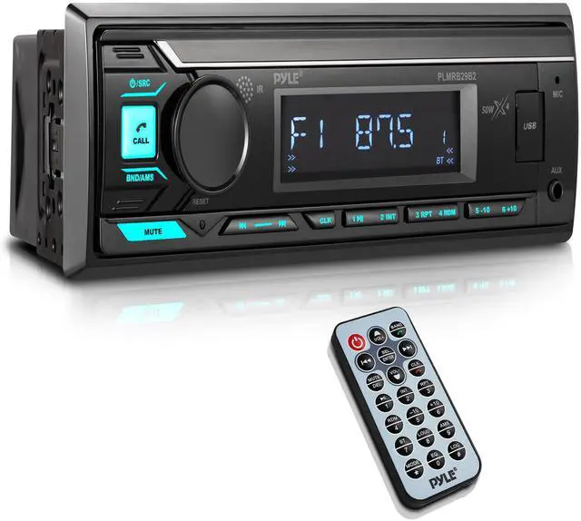 Main image of Marine Radio Stereo Receiver with Bluetooth MP3 Player - Single DIN Boat Audio System, AM/FM Tuner, USB/AUX Input, 30 Preset Stations, Hands-Free Calling, 350 W Power for Marine and Boat Use