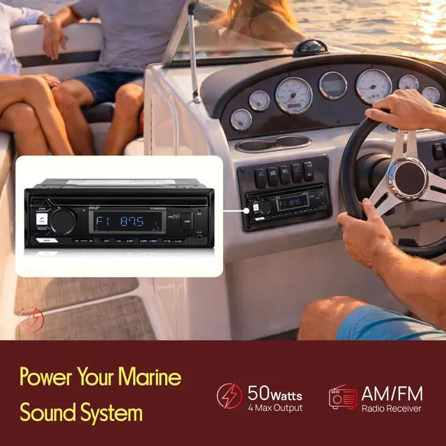 Alt view image 2 of 7 - Marine Radio Stereo Receiver with Bluetooth MP3 Player - Single DIN Boat Audio System, AM/FM Tuner, USB/AUX Input, 30 Preset Stations, Hands-Free Calling, 350 W Power for Marine and Boat Use