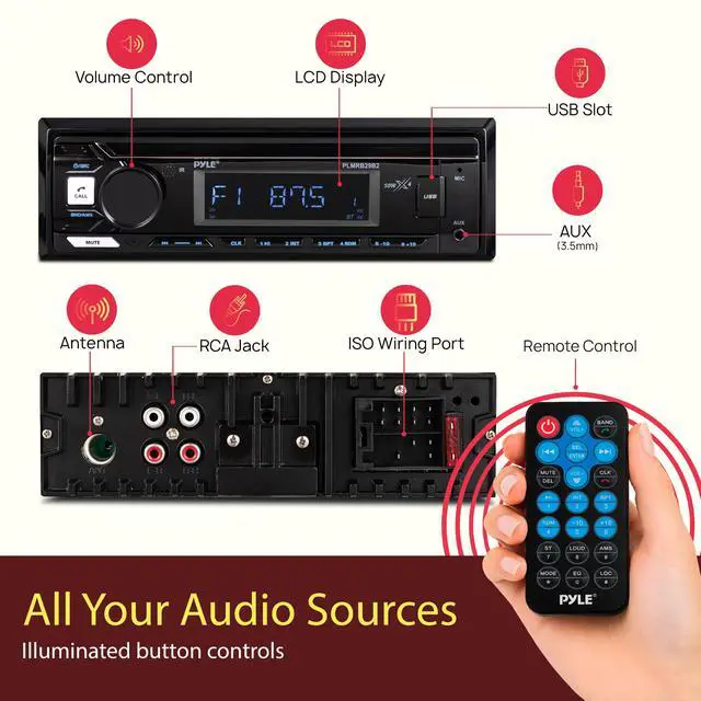 Alt view image 4 of 7 - Marine Radio Stereo Receiver with Bluetooth MP3 Player - Single DIN Boat Audio System, AM/FM Tuner, USB/AUX Input, 30 Preset Stations, Hands-Free Calling, 350 W Power for Marine and Boat Use