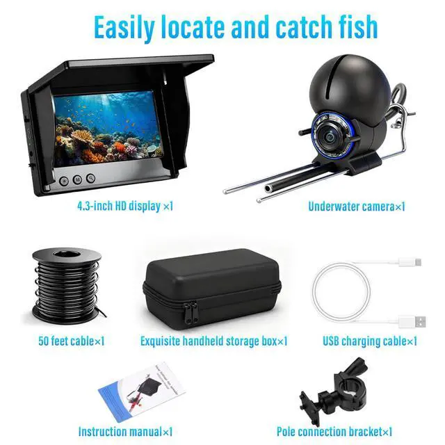 Alt view image 6 of 7 - Underwater Fishing Camera 1080P HD 4.3" IPS Screen 50ft Cable | 6000mAh Battery, USB-C Charging, IR Night Vision, 220° Wide Angle, 66lb Cable, CE/FCC/RoHS, for Lake Boat Kayak Ice Fishing
