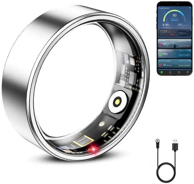 Main image of Smart Ring for Women & Men, Smart Ring Health Tracker, Blood Oxygen & Heart Rate Monitor, Long Lasting Battery Sleep Ring, Waterproof Fitness Ring (Silver, 7)