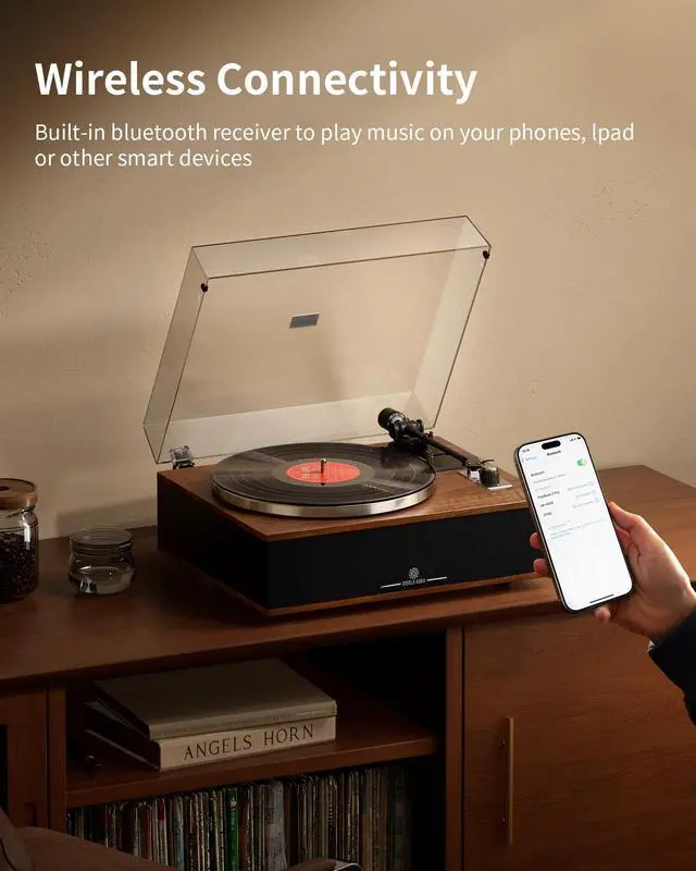 Alt view image 5 of 7 - Vinyl Record Player, Bluetooth Turntable with Built in Speakers Phono Preamp, High Fidelity Turntables for Vinyl Records with Magnetic Cartridge AT-3600L, Belt Drive 2-Speed
