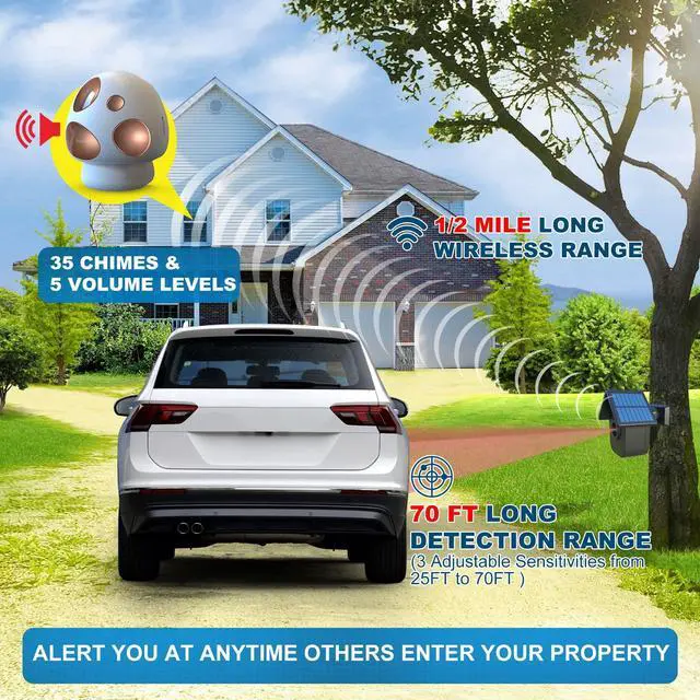 Alt view image 2 of 7 - Driveway Alarm- 1/2 Mile Long Range Outdoor Weatherproof Solar Wireless Motion Sensor&Detector-Portable Receiver Has Long Last Backup Battery- DIY Security Alert System for Home&Property
