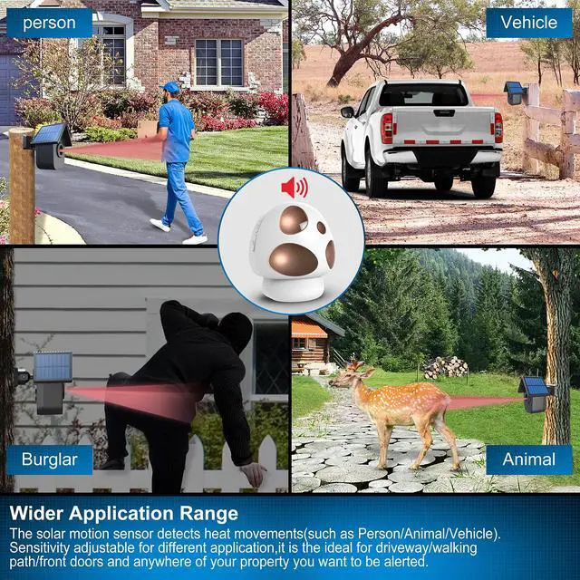 Alt view image 4 of 7 - Driveway Alarm- 1/2 Mile Long Range Outdoor Weatherproof Solar Wireless Motion Sensor&Detector-Portable Receiver Has Long Last Backup Battery- DIY Security Alert System for Home&Property