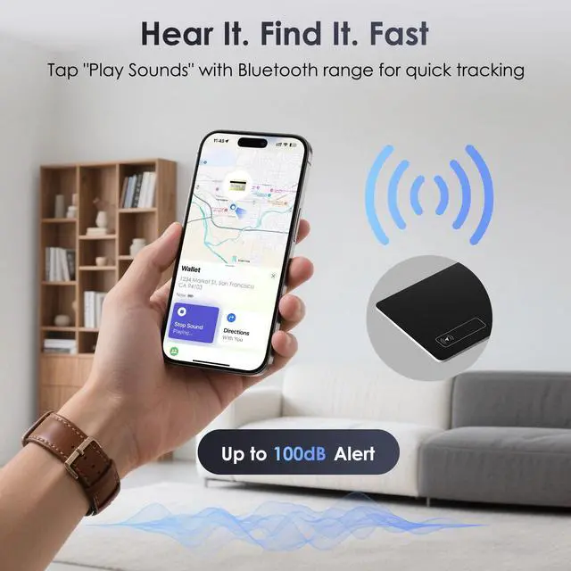 Alt view image 3 of 7 - Wallet Tracker Card 0.07in Slim, Compatible with Apple Find My iOS Only, Bluetooth Tracker Smart Tracking Card Wallet Finder, IP68 Waterproof, Item Locator for Luggage Tags, Passports, Purse