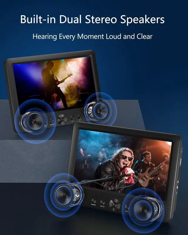 Alt view image 4 of 7 - 10.5" Two DVD Players Dual Screen for Car Portable CD Player, Play a Same or Two Different Movies with Two Mounting Brackets, 5-Hour Rechargeable Battery, Support USB/SD Card Reader