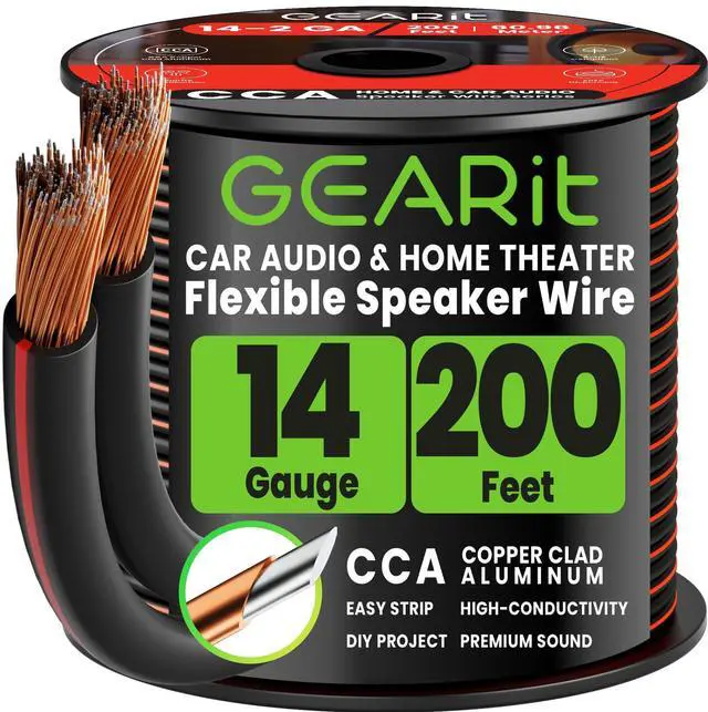 Main image of 14 Gauge Speaker Wire 200FT,14/2 Speaker Cable for Home & Car Audio | Speaker Wire 14 Gauge with Foot Markers,Polarity Marked,14 AWG Speaker Wires for DIY Installations(CCA,Black)