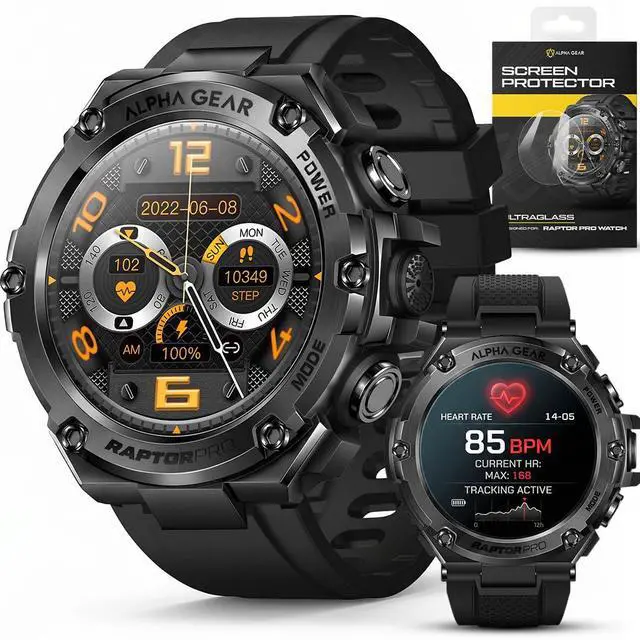 Main image of Raptor PRO Smartwatch for Men, Tactical Military Smart Watch, 800mAh 21-Day Battery, Bluetooth Calling, Voice Assistant, IP68 + 5ATM Water Resistant, for Android iPhone