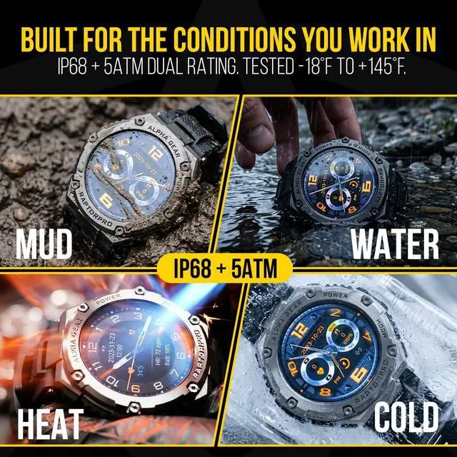 Alt view image 2 of 7 - Raptor PRO Smartwatch for Men, Tactical Military Smart Watch, 800mAh 21-Day Battery, Bluetooth Calling, Voice Assistant, IP68 + 5ATM Water Resistant, for Android iPhone
