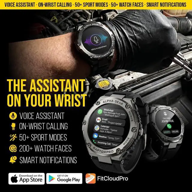 Alt view image 5 of 7 - Raptor PRO Smartwatch for Men, Tactical Military Smart Watch, 800mAh 21-Day Battery, Bluetooth Calling, Voice Assistant, IP68 + 5ATM Water Resistant, for Android iPhone