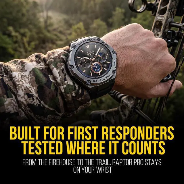 Alt view image 6 of 7 - Raptor PRO Smartwatch for Men, Tactical Military Smart Watch, 800mAh 21-Day Battery, Bluetooth Calling, Voice Assistant, IP68 + 5ATM Water Resistant, for Android iPhone