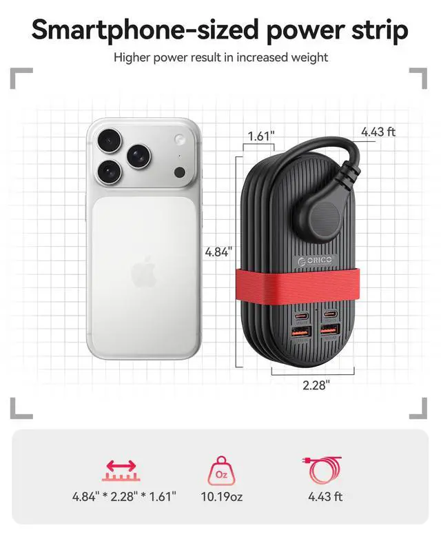 Alt view image 5 of 7 - 65W GaN Travel Power Strip, 7 in 1 Charging Station(3AC, 4 USB Ports) | Flat Plug and 4ft Extension Cord, Fast Charger for MacBook, iPad, iPhone 17/16/15 - TK65