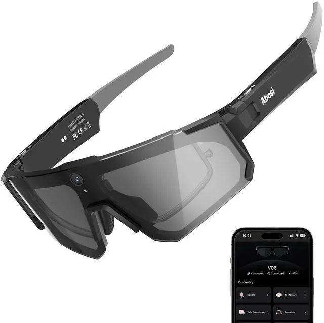 Main image of AI Smart Glasses with Camera, ChatGPT & AI Object Recognition, 1200P Video with 6-Axis EIS, Polarized UV400 Sunglasses, Real-Time Translation, IP64 Waterproof for Cycling, Hiking & Vlogging