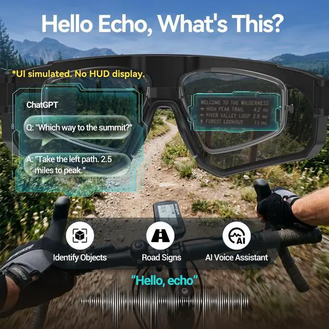 Alt view image 2 of 7 - AI Smart Glasses with Camera, ChatGPT & AI Object Recognition, 1200P Video with 6-Axis EIS, Polarized UV400 Sunglasses, Real-Time Translation, IP64 Waterproof for Cycling, Hiking & Vlogging