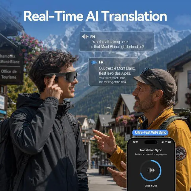 Alt view image 6 of 7 - AI Smart Glasses with Camera, ChatGPT & AI Object Recognition, 1200P Video with 6-Axis EIS, Polarized UV400 Sunglasses, Real-Time Translation, IP64 Waterproof for Cycling, Hiking & Vlogging