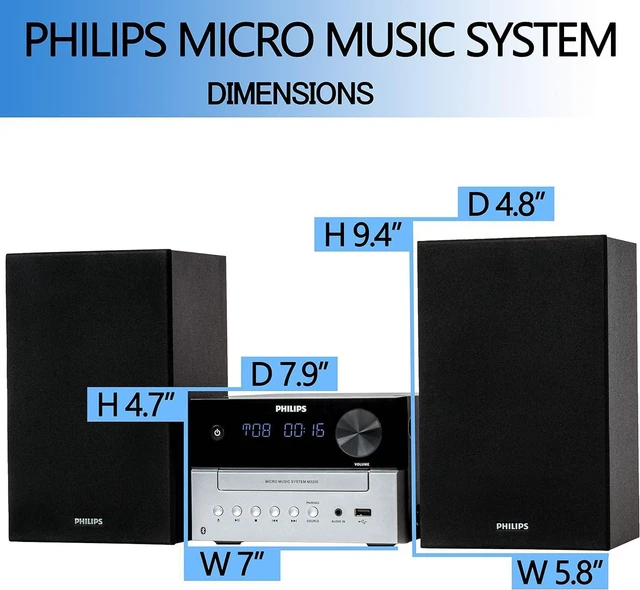 Alt view image 3 of 7 - Bluetooth Stereo System for Home with CD Player for Home, Wireless Streaming, MP3, USB, Audio in, FM Radio, 18W, Micro Music Sound System