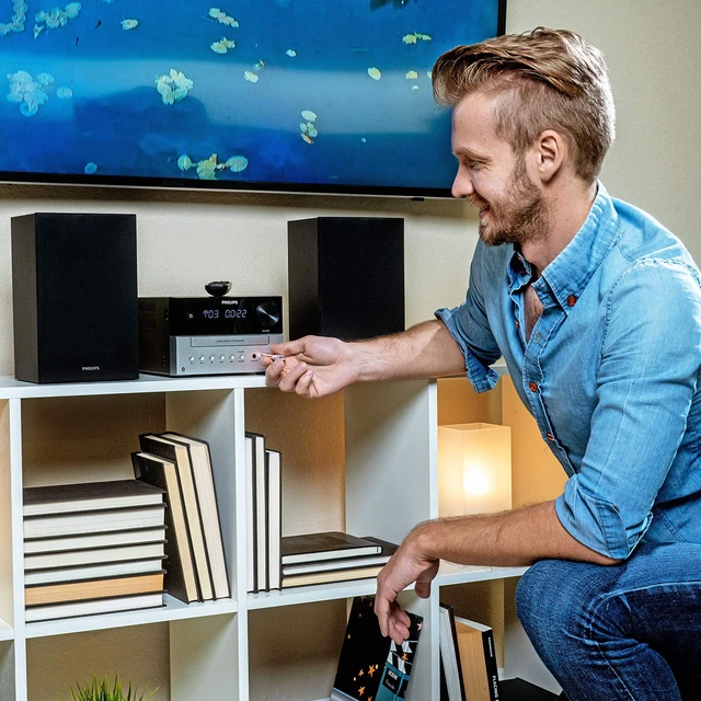 Alt view image 4 of 7 - Bluetooth Stereo System for Home with CD Player for Home, Wireless Streaming, MP3, USB, Audio in, FM Radio, 18W, Micro Music Sound System