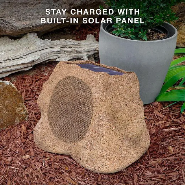 Alt view image 5 of 7 - Rock Speaker Connect - Outdoor Bluetooth Solar Speaker - Stone | Rock-shaped outdoor speaker, Bluetooth 5.3, solar and USB-C charge, 22-hr battery, link up to 20, IP65
