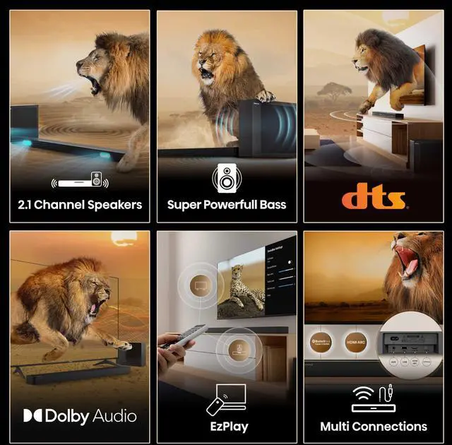 Alt view image 3 of 7 - HS2100 2.1ch Soundbar with Wireless Subwoofer, Dolby Audio, DTS Virtual:X, HDMI ARC, Bluetooth 5.3, Remote Control, 6 EQ Modes