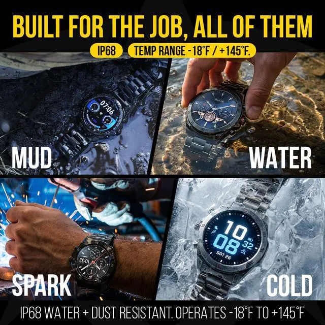 Alt view image 2 of 7 - Commander Smartwatch for Men, Tactical Military Smart Watch, 12-Day Battery, AMOLED Display, Bluetooth Calling, IP68 Water Resistant, Stainless Steel, for Android iPhone, Dark Gray
