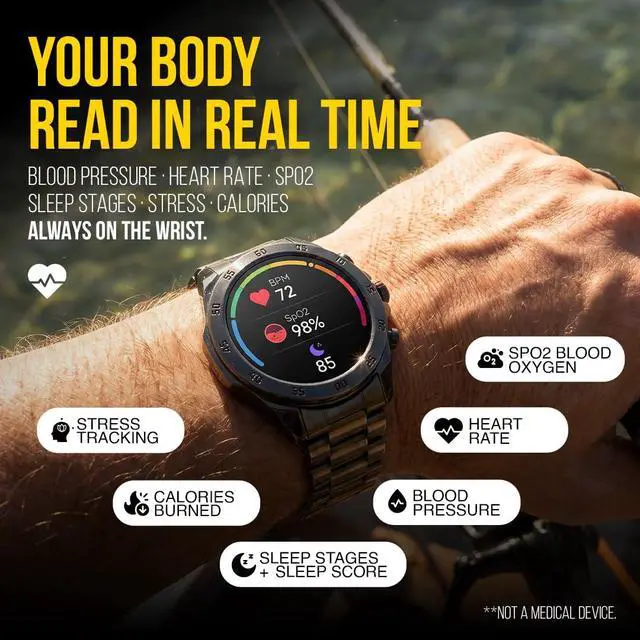 Alt view image 3 of 7 - Commander Smartwatch for Men, Tactical Military Smart Watch, 12-Day Battery, AMOLED Display, Bluetooth Calling, IP68 Water Resistant, Stainless Steel, for Android iPhone, Dark Gray