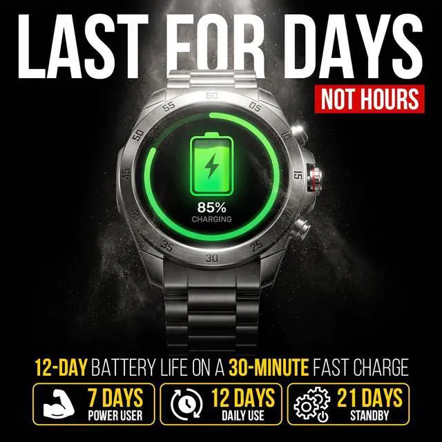 Alt view image 5 of 7 - Commander Smartwatch for Men, Tactical Military Smart Watch, 12-Day Battery, AMOLED Display, Bluetooth Calling, IP68 Water Resistant, Stainless Steel, for Android iPhone, Dark Gray