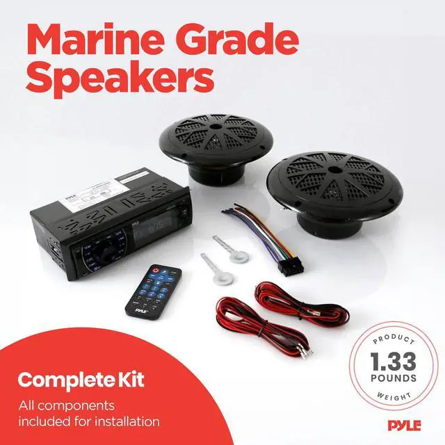 Alt view image 3 of 7 - Marine Headunit Receiver Speaker Kit - In-Dash LCD Digital Stereo Built-in Bluetooth & Microphone w/ AM FM Radio System 5.25 Waterproof Speakers (2) MP3/SD Readers & Remote Control-PLMRKT46BK