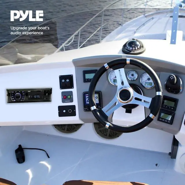 Alt view image 4 of 7 - Marine Headunit Receiver Speaker Kit - In-Dash LCD Digital Stereo Built-in Bluetooth & Microphone w/ AM FM Radio System 5.25 Waterproof Speakers (2) MP3/SD Readers & Remote Control-PLMRKT46BK