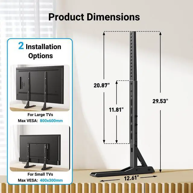 Alt view image 5 of 7 - Universal TV Stand Mount for 20-75 Inch TVs, Height Adjustable Table Top TV Stand, Great Load-Bearing Replacement TV Legs with Steel Holds up to 110lbs, Max VESA 800 x 600mm PSTVS01