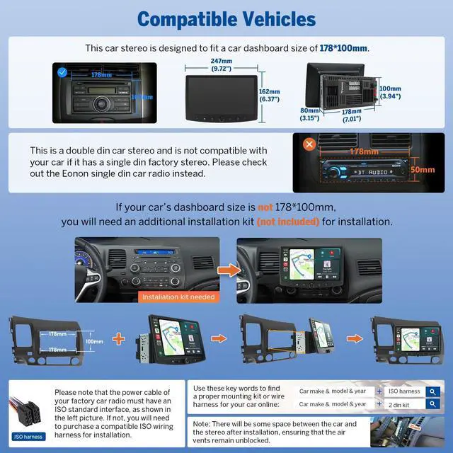 Alt view image 2 of 7 - 6GB+64GB Double Din Car Stereo 10.1" Headunit UX7SK-PLUS | Android Auto Car Audio Receiver Android 13 Touchscreen Navigation Bluetooth Backup Camera 4G LTE DSP