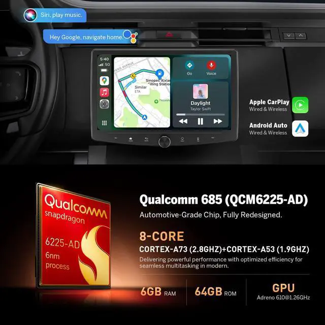 Alt view image 3 of 7 - 6GB+64GB Double Din Car Stereo 10.1" Headunit UX7SK-PLUS | Android Auto Car Audio Receiver Android 13 Touchscreen Navigation Bluetooth Backup Camera 4G LTE DSP