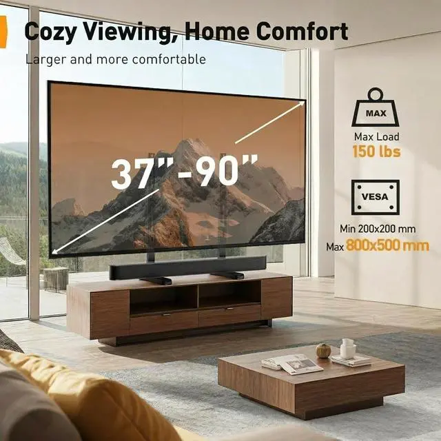 Alt view image 2 of 7 - Universal TV Stand Legs for Most 3790 Inch TVs up to 150 lbs, Height Adjustable TV Legs Replacement Suitable for Soundbar, Table Top Stand Base Max VESA 800 x 500mm, PGTVS20