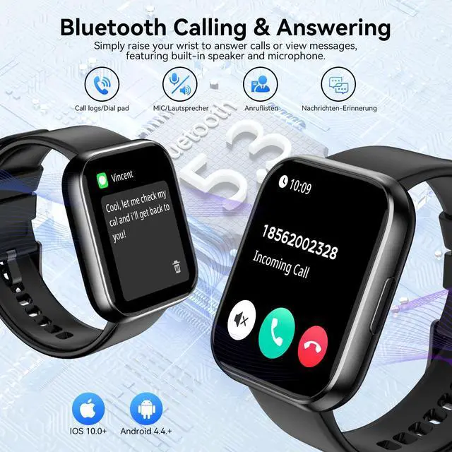 Alt view image 2 of 7 - Smart Watch for Men - 1.85" HD 2026 Upgraded Fitness Tracker Bluetooth Call and Text Smartwatch with 7 Day Battery 5 ATM Waterproof Heart Rate Sleep Monitor 130+ Sport Modes for Android & iOS (Black)