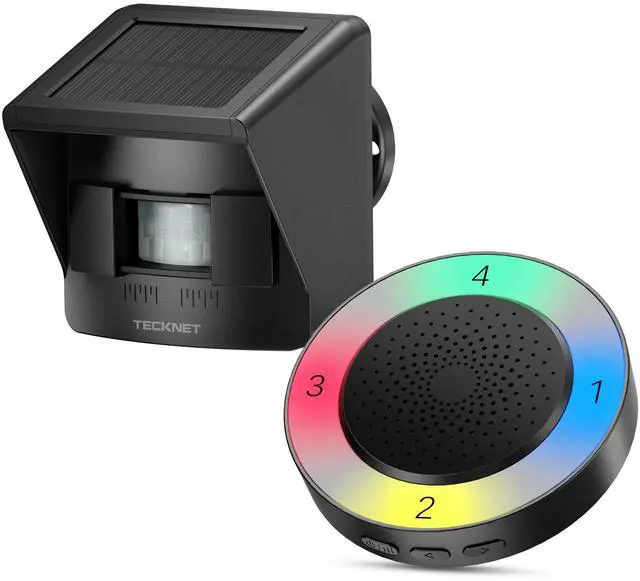 Main image of Non-APP Solar RGB Wireless Driveway Alarm 1 Receiver 1 Sensor | 2600FT Range,36 Melodies, 5 Adjustable Volumes Motion Sensor for Driveways, Homes, Large Properties, Outdoor Security System