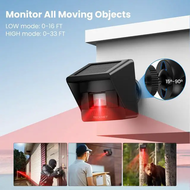 Alt view image 2 of 7 - Non-APP Solar RGB Wireless Driveway Alarm 1 Receiver 1 Sensor | 2600FT Range,36 Melodies, 5 Adjustable Volumes Motion Sensor for Driveways, Homes, Large Properties, Outdoor Security System