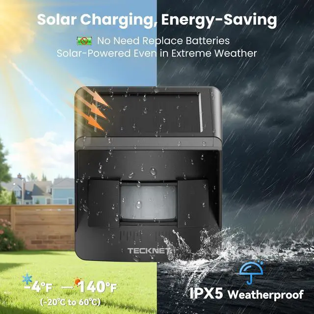 Alt view image 4 of 7 - Non-APP Solar RGB Wireless Driveway Alarm 1 Receiver 1 Sensor | 2600FT Range,36 Melodies, 5 Adjustable Volumes Motion Sensor for Driveways, Homes, Large Properties, Outdoor Security System
