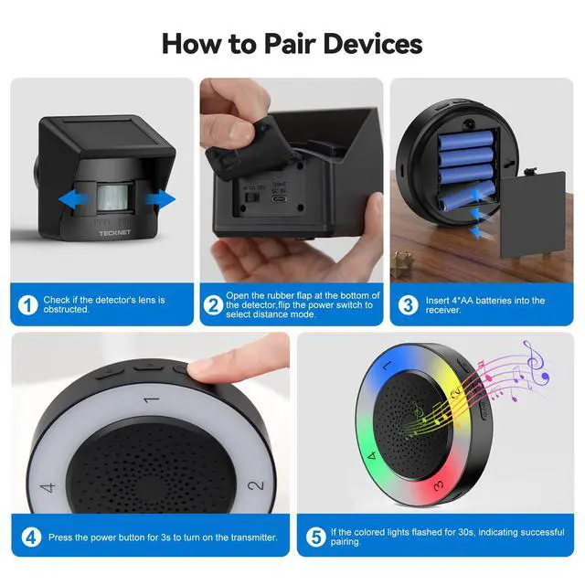 Alt view image 7 of 7 - Non-APP Solar RGB Wireless Driveway Alarm 1 Receiver 1 Sensor | 2600FT Range,36 Melodies, 5 Adjustable Volumes Motion Sensor for Driveways, Homes, Large Properties, Outdoor Security System
